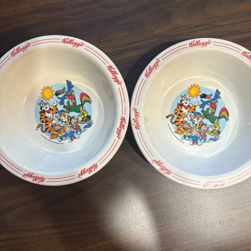 2 KELLOGG'S  CAST OF CHARACTERS TONY, SNAP, CRACKLE, POP ETC.  CEREAL BOWLS 2000